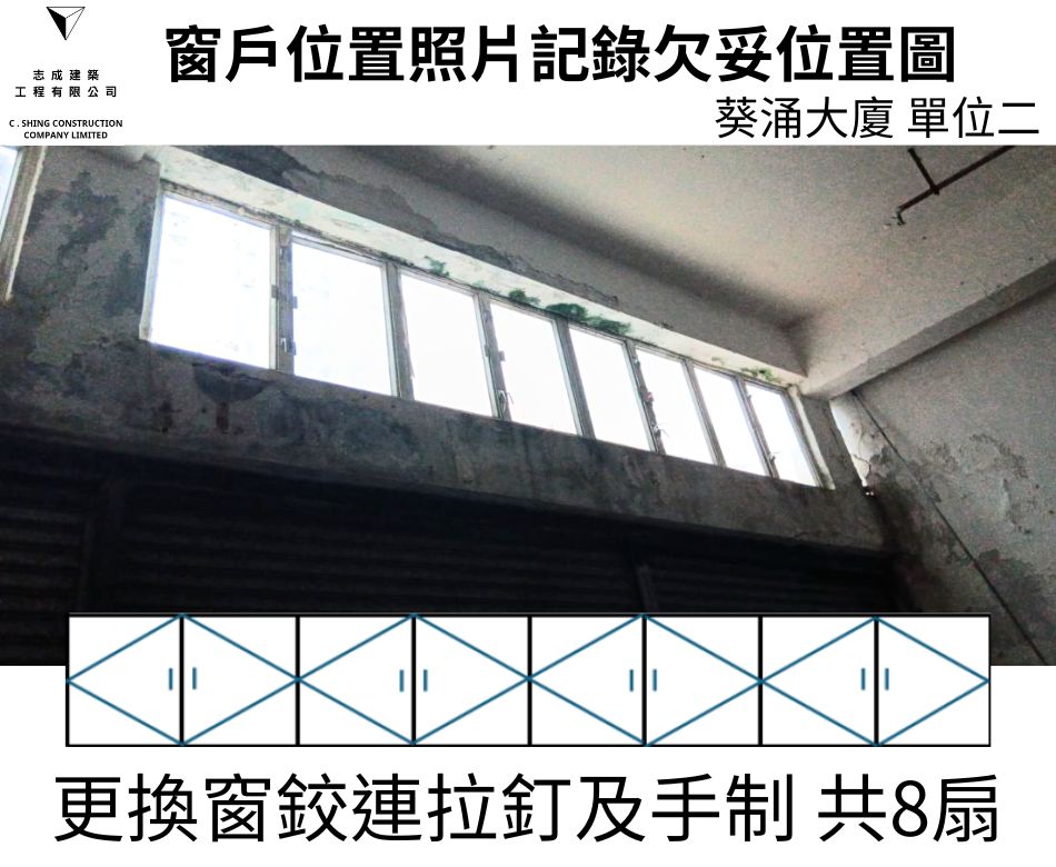 窗框侵蝕及變形及鬆動更換整套窗框連同窗鉸拉釘及手制之鋁窗檢驗維修工程-大廈全層大批量驗窗換新窗-葵涌大廈驗窗記錄 (3)
