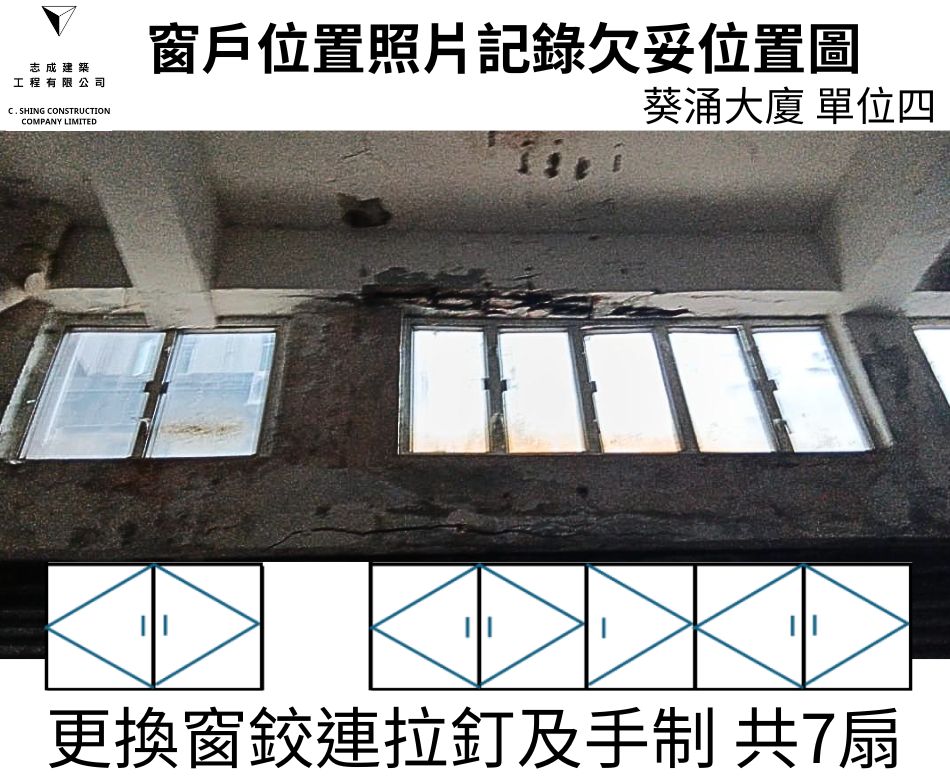 窗框侵蝕及變形及鬆動更換整套窗框連同窗鉸拉釘及手制之鋁窗檢驗維修工程-大廈全層大批量驗窗換新窗-葵涌大廈驗窗記錄 (4)