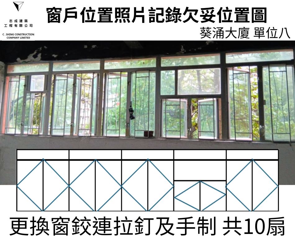 窗框侵蝕及變形及鬆動更換整套窗框連同窗鉸拉釘及手制之鋁窗檢驗維修工程-大廈全層大批量驗窗換新窗-葵涌大廈驗窗記錄 (6)
