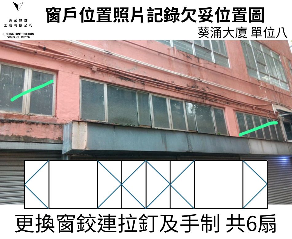 窗框侵蝕及變形及鬆動更換整套窗框連同窗鉸拉釘及手制之鋁窗檢驗維修工程-大廈全層大批量驗窗換新窗-葵涌大廈驗窗記錄 (7)