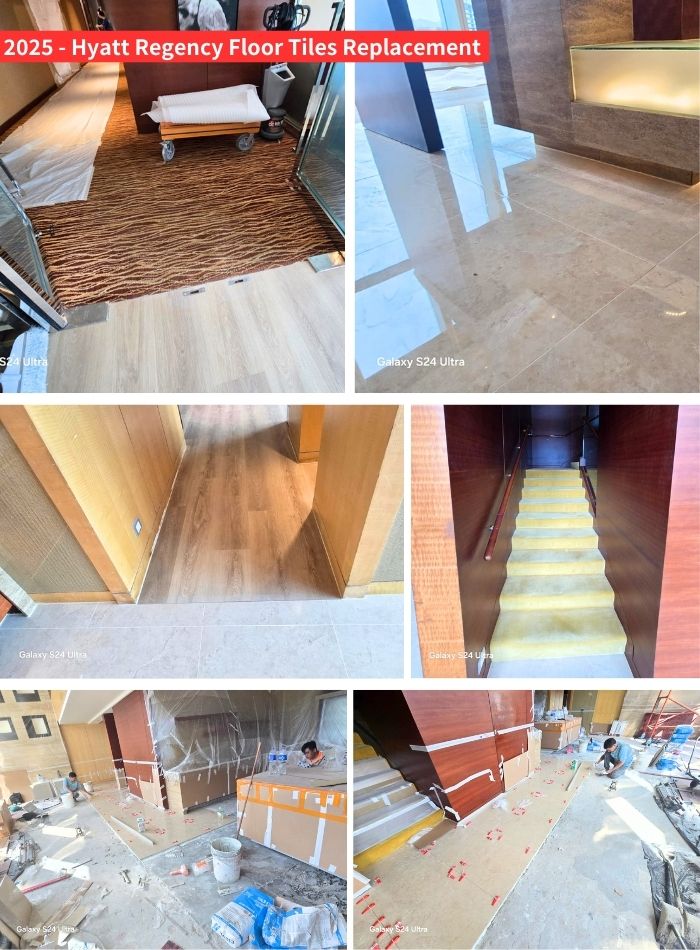 酒店翻新工程-重新裝修豪華客房-酒吧大堂客房全新設計-2025 - Hyatt Regency Floor Tiles Replacement
