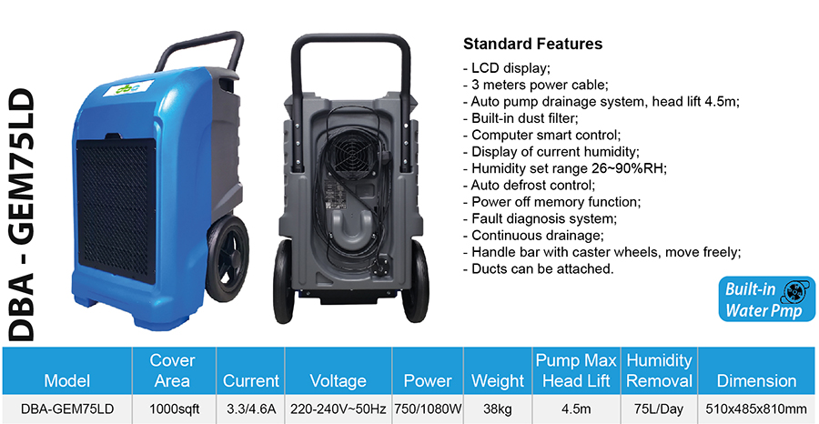 租／售DBA中抽濕量座地式工業用抽濕機DBA-GEM75LD-SPEC