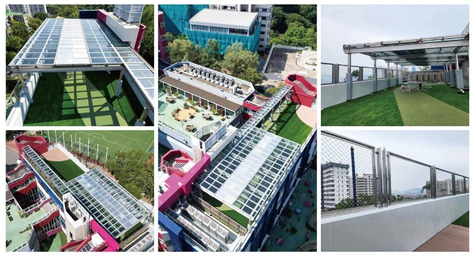 香港玻璃幕牆鋼結構工程／外牆裝飾鐵器工程／外牆裝飾鋼結構-北角寶馬山校園徑六號英基鰂魚涌小學–鋼結構 屋面系統 玻璃欄杆4