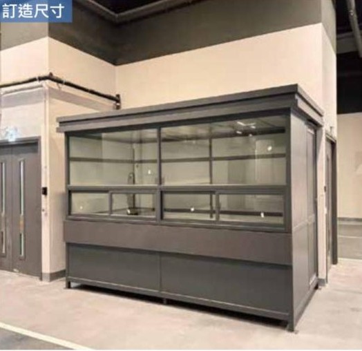 黑色雙人特大流動保安亭組合屋工程-玻璃纖維更亭-Jumbo-Size-Outdoor-Security-Guard-House-大廈停車場出入口更亭-地盤更亭-露天停車場更亭