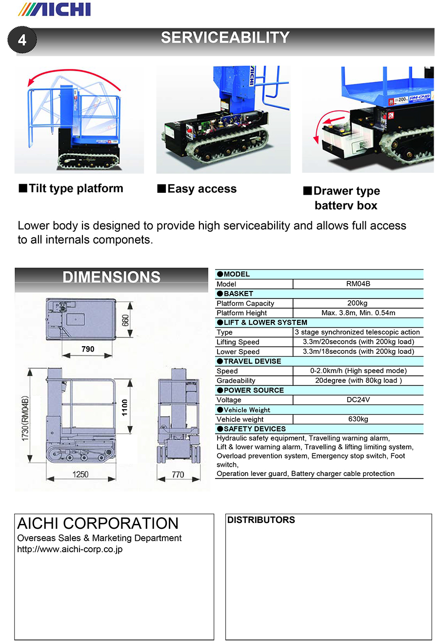 AICHI愛知RM04B履帶式高空自走車Catalog介紹 (官方英文版)2