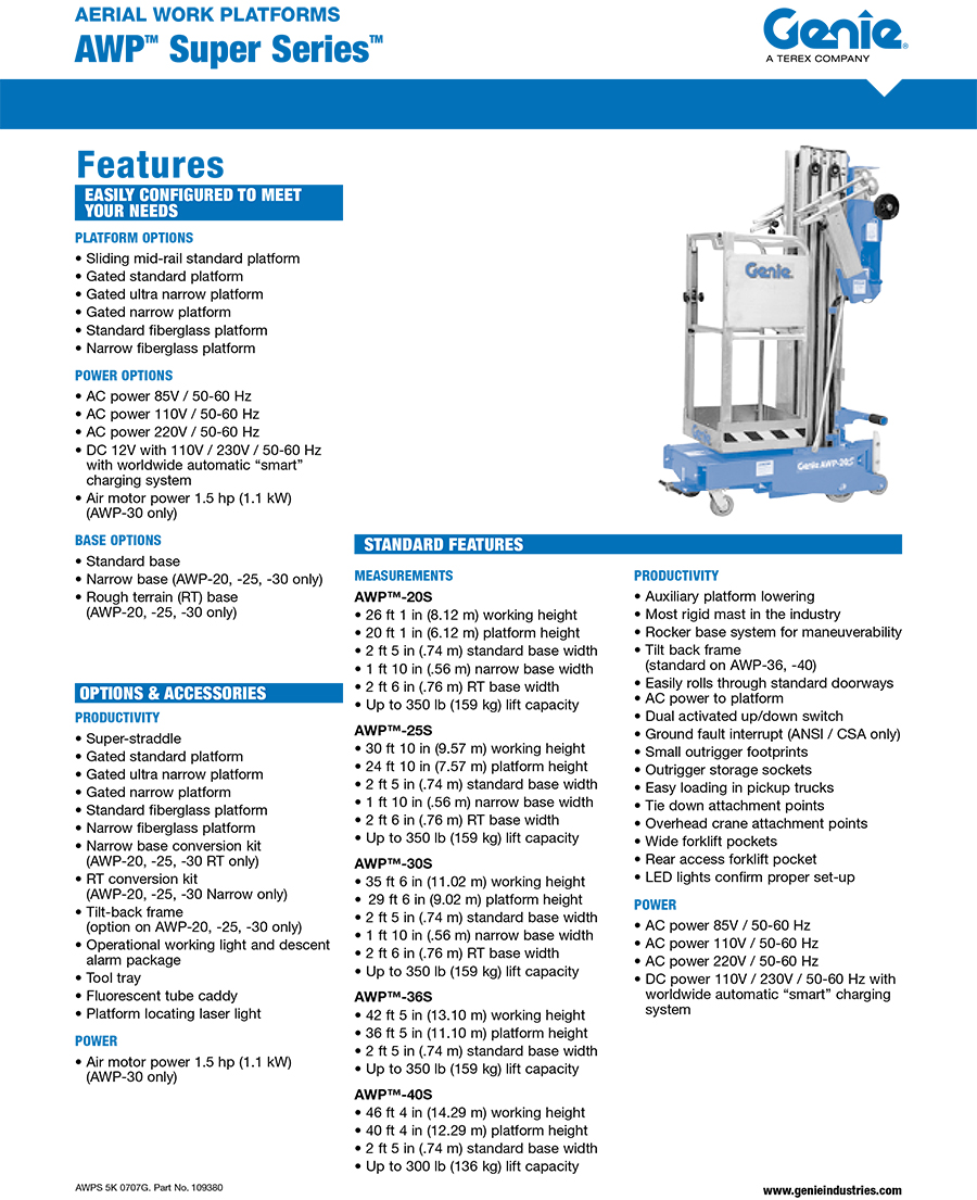 Genie-AWP30S電動單人升降台​​產品Catalog1